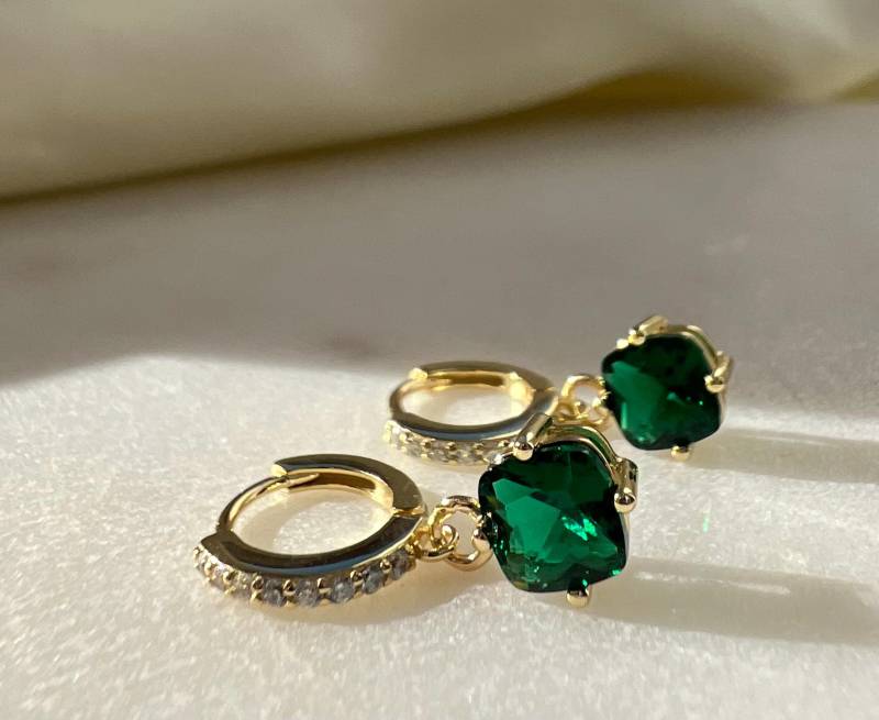 Zierliche Creolen Aus 925Er Silber Mit Grünen Zirkonia-steinen Vergoldet von SilverellaStore