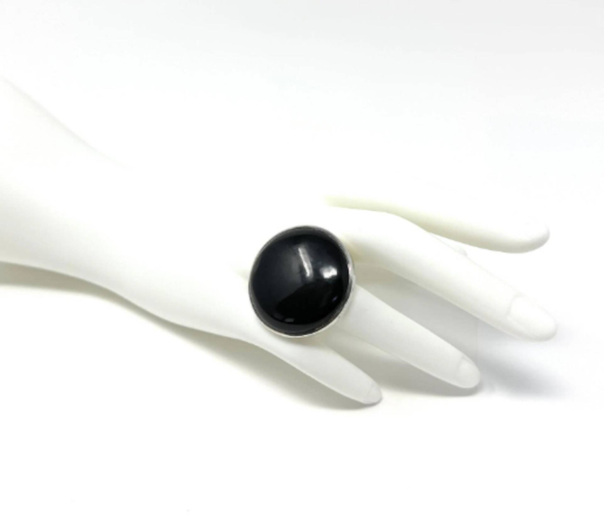 925 Sterling Silber Rund Schwarzer Onyx Ring, Größe 10 von Silveresh