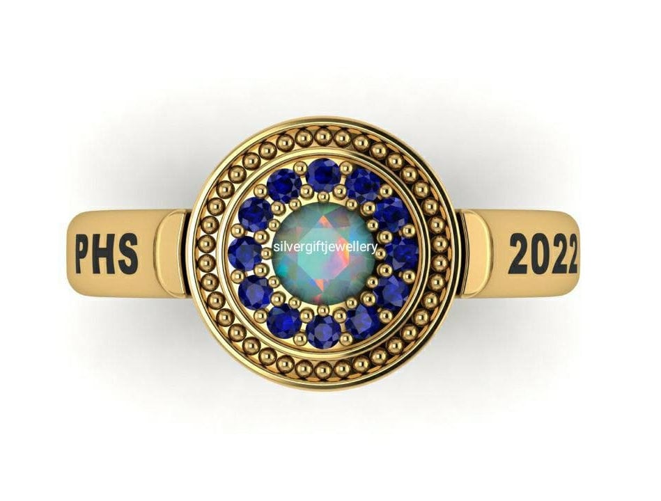 Gold Farbe Opal Und Diamant Stein Benutzerdefinierte Abschlussring in Silver925 | Geschenk Für Sie von Silvergiftjewellery
