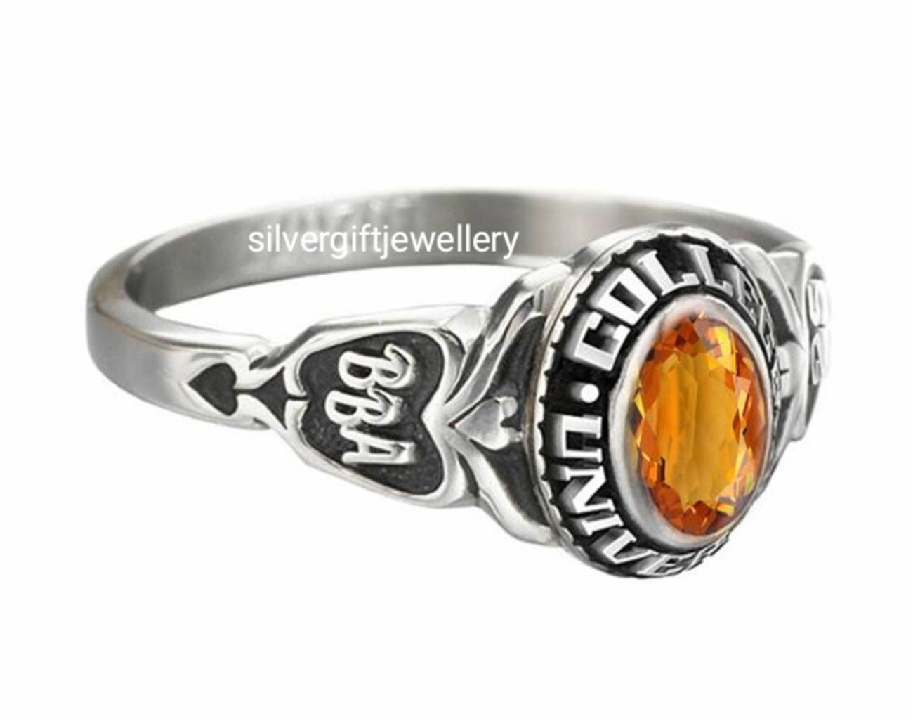 Personalisierter Abschlussring, Personalisiertes Abschlussgeschenk Für Sie, Silver925 High-School-Klasse-Ring von Silvergiftjewellery