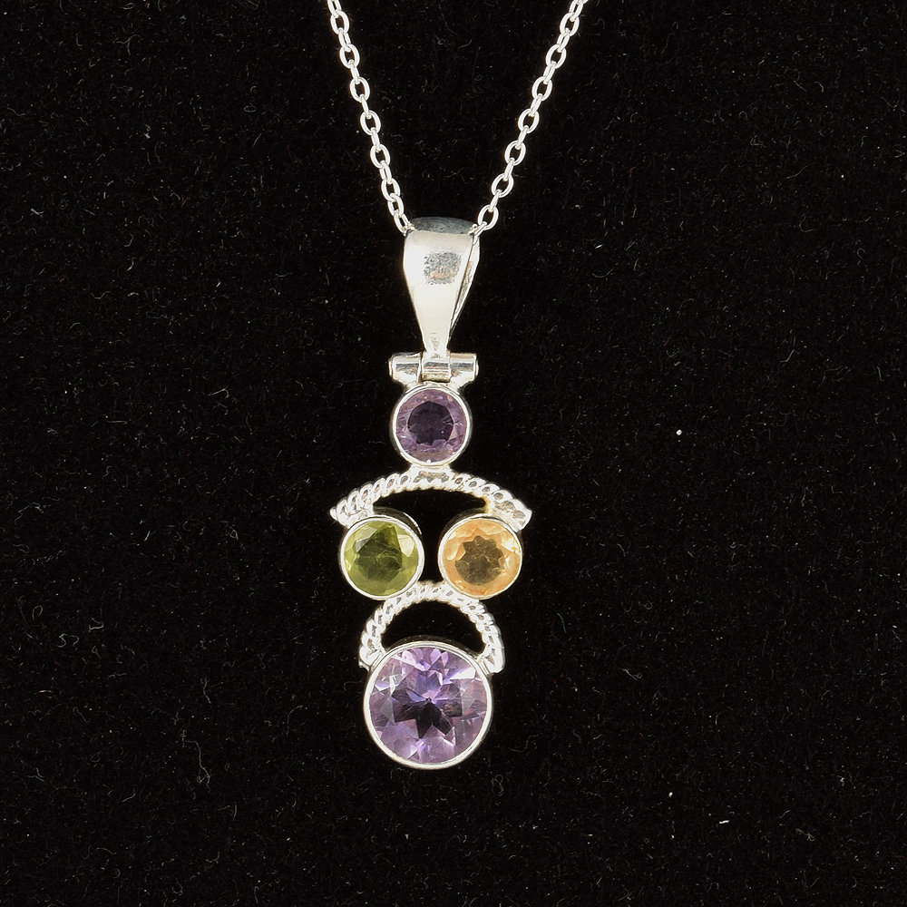 Amethyst Peridot Citrin Anhänger Sterling Silber Multi Stein Halskette von SilveriumGems