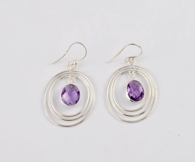 Natürliche Amethyst Sterling Silber Ohrringe Lünette Tropfen, Februar Geburtsstein von SilveriumGems