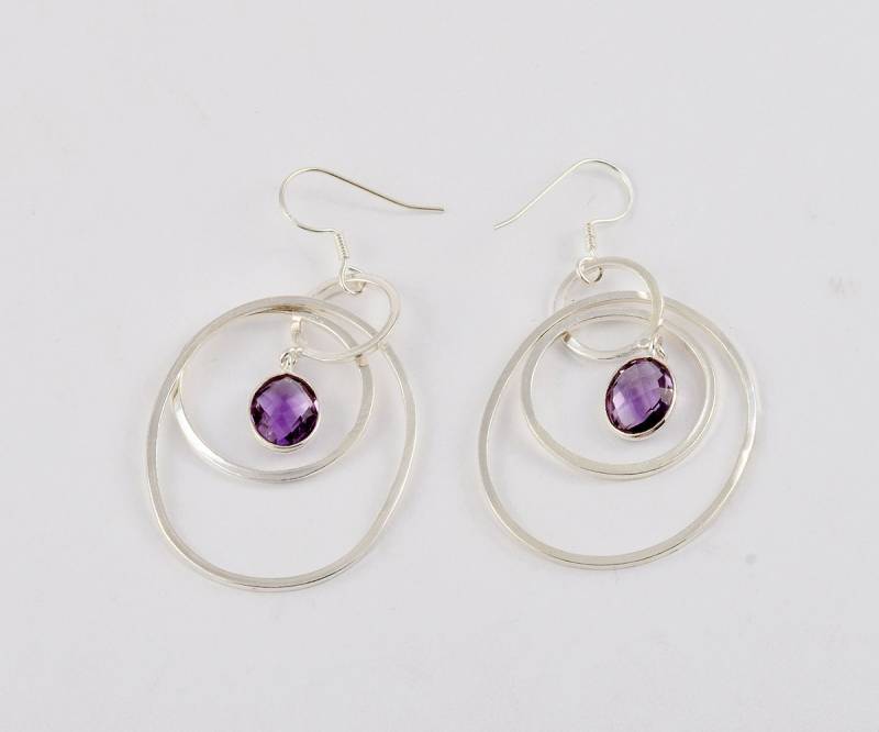 Amethyst Sterling Silber Ohrringe Lünettentropfen, Februar Geburtsstein von SilveriumGems