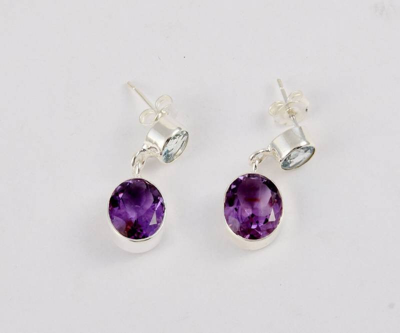 Amethyst Sterling Silber Ohrringe Blautopas Akzent, Februar Geburtsstein von SilveriumGems