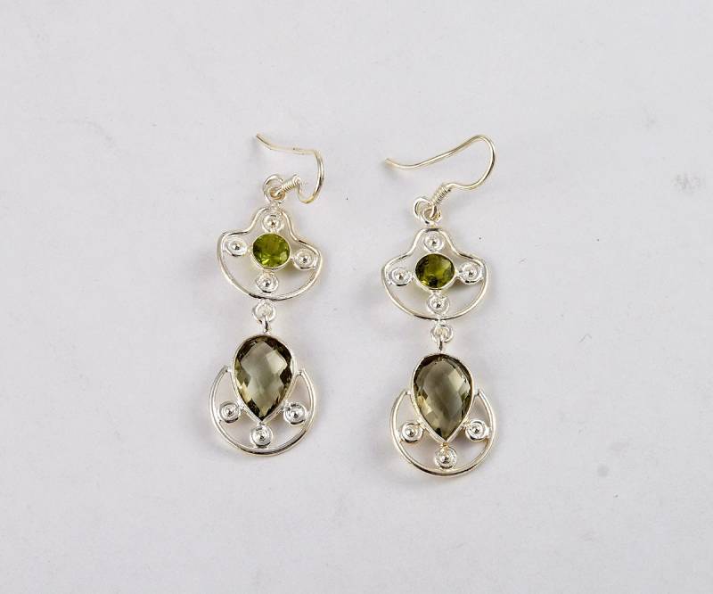 Grüner Amethyst Peridot Ohrringe Sterling Silber Bezel Drop Schmuck von SilveriumGems