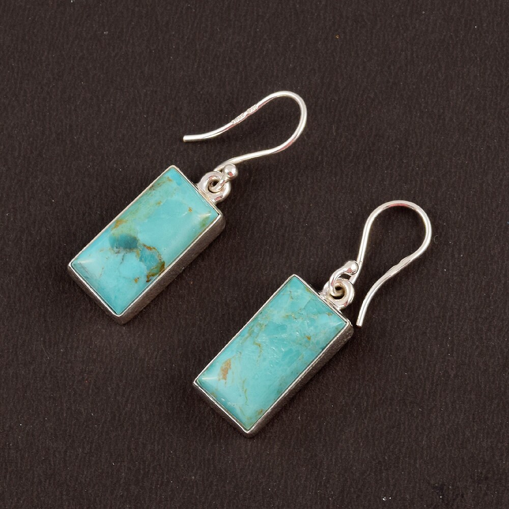 Bezel Set Türkis Ohrringe, 925 Sterling Silber Tropfen von SilveriumGems