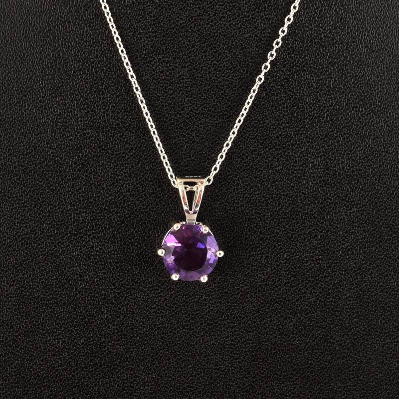 Amethyst Anhänger Facettiert Rundschliff, 925 Sterling Silber von SilveriumGems