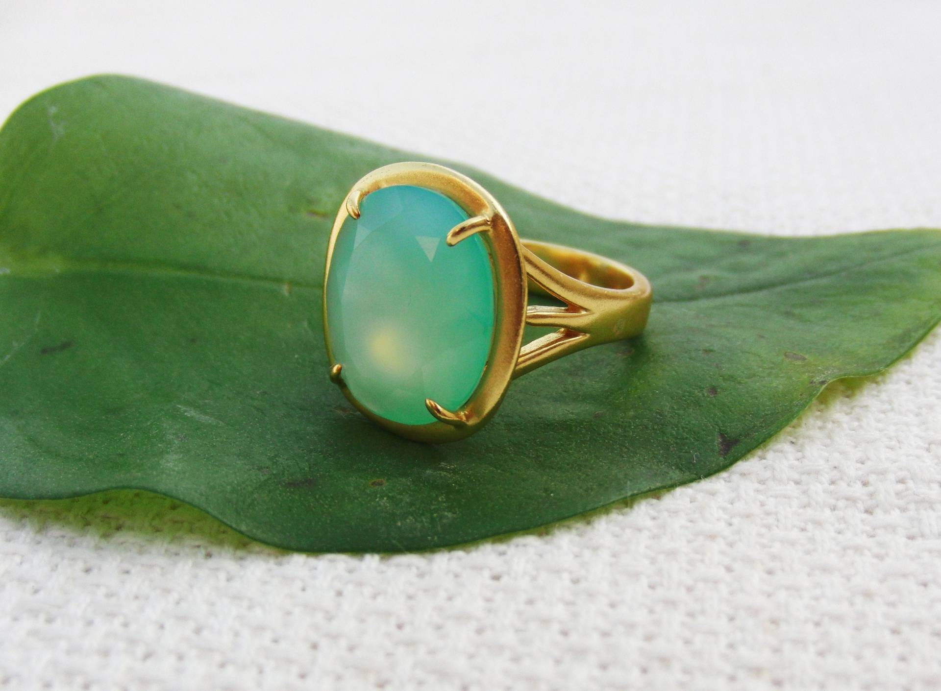 Aqua Chalcedon Ring, 925 Sterling Silber Verlobungsring, Ehering, Designer Gold Vermeil Weihnachtsgeschenk Für Sie von Silverjaipurjewels