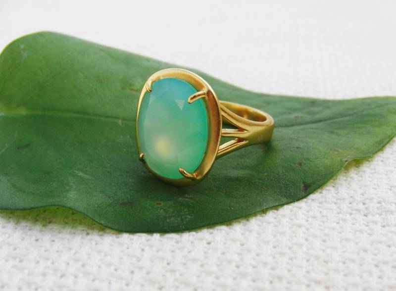 Aqua Chalcedon Ring, 925 Sterling Silber Verlobungsring, Ehering, Designer Gold Vermeil Weihnachtsgeschenk Für Sie von Silverjaipurjewels