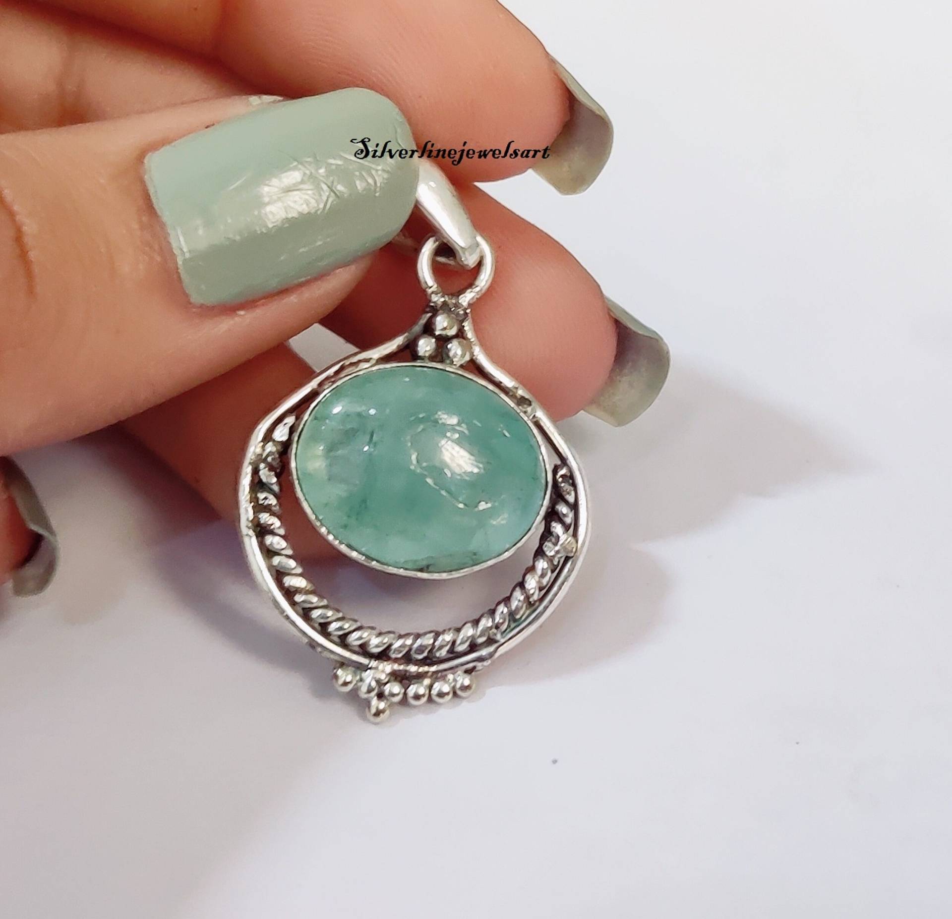 Aquamarin-Anhänger, 925 Sterling Silber, Handgefertigter Schmuck, Auffälliger Aquamarin, Runder Cabochon, Damen-Anhänger, Geschenk Für Jeden von SilverlinejewelsArt