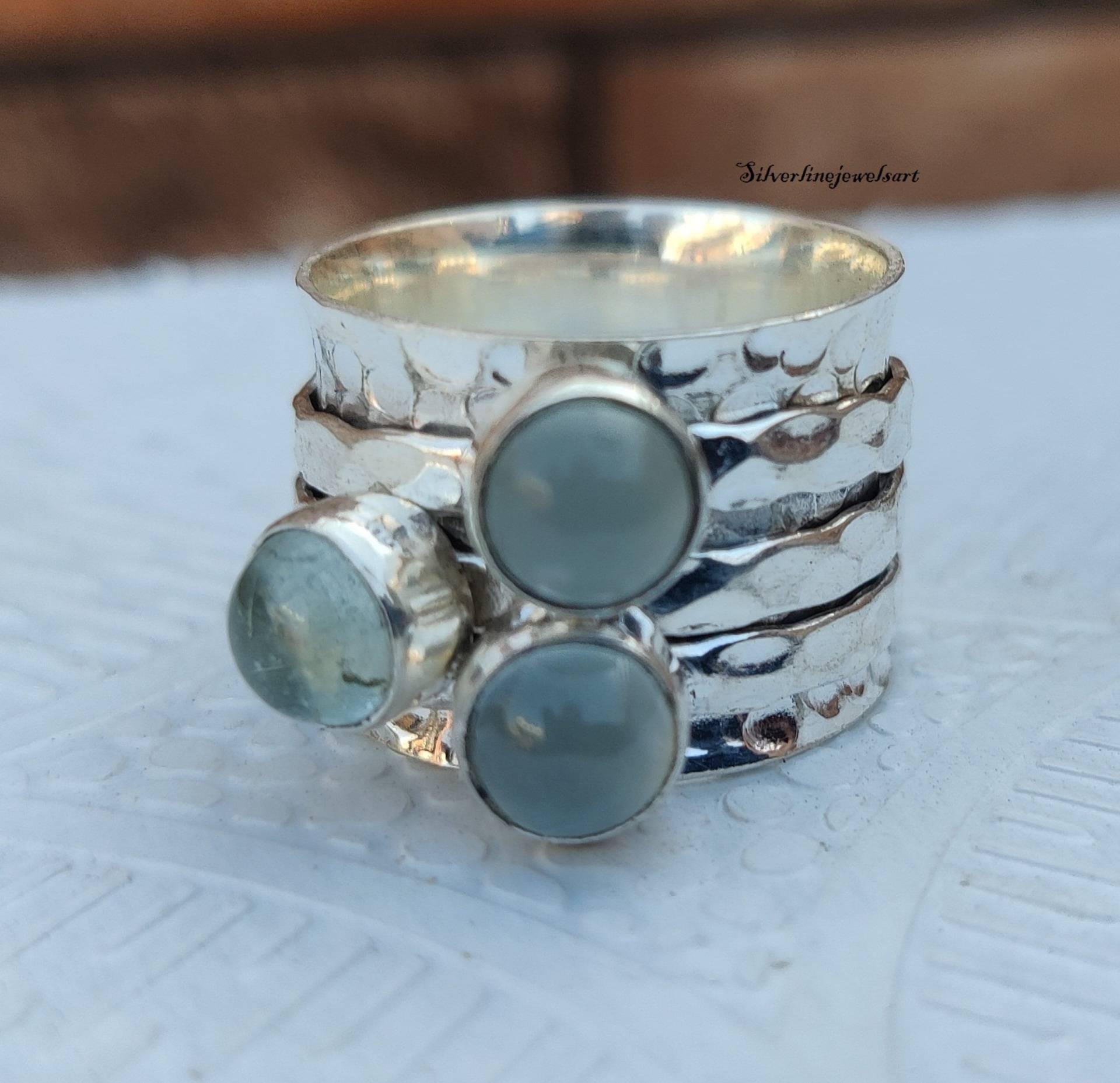 Aquamarin-Ring, 925 Sterling Silber, Spinner-Ring, Handgefertigter Ring, Frauen-Ring, Jubiläumsgeschenk, Natürlicher Aquamarin, Wunderschöner Ring von SilverlinejewelsArt