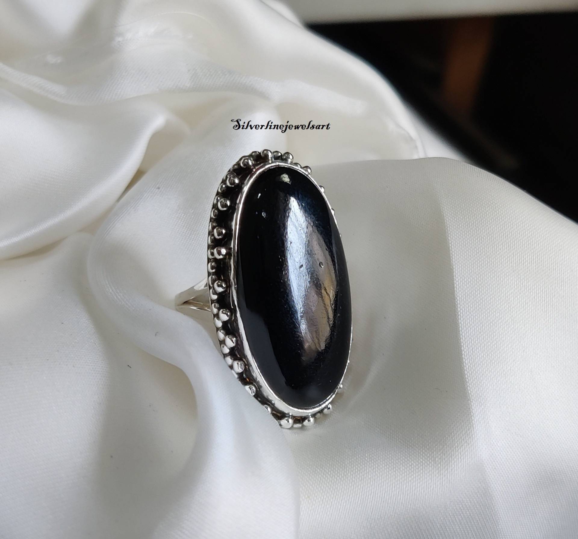 Designer Groß Oval Ring, Schwarz Onyx Handgemachter 925 Silber Edelstein Antiker Stein, Geschenk Für Sie, Frauen Ring von SilverlinejewelsArt