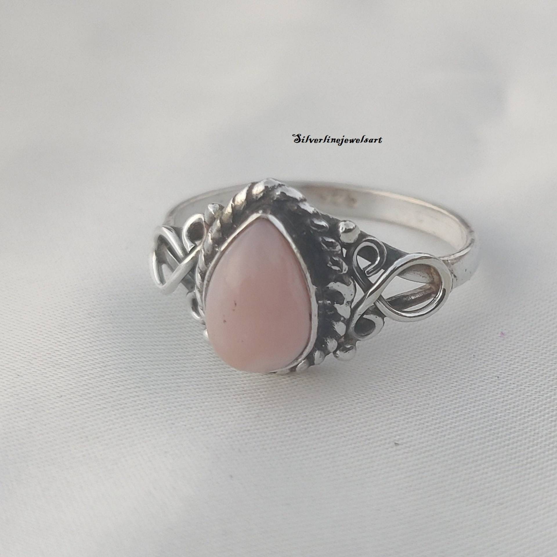 Designer Rosa Opal Edelsteinring, Bandring, 925 Sterling Silber Ring, Natürlicher Schmuck, Handgemachter Frauen Geschenk von SilverlinejewelsArt