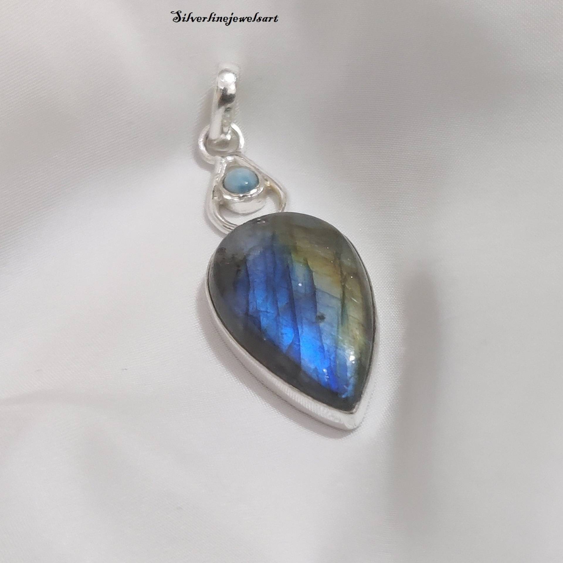 Echter Labradorit-Anhänger, 925 Sterling Silber, Blauer Auffälliger Labradorit, Handgefertigter Schmuck, Damen-Anhänger, Geschenk Für Sie von SilverlinejewelsArt