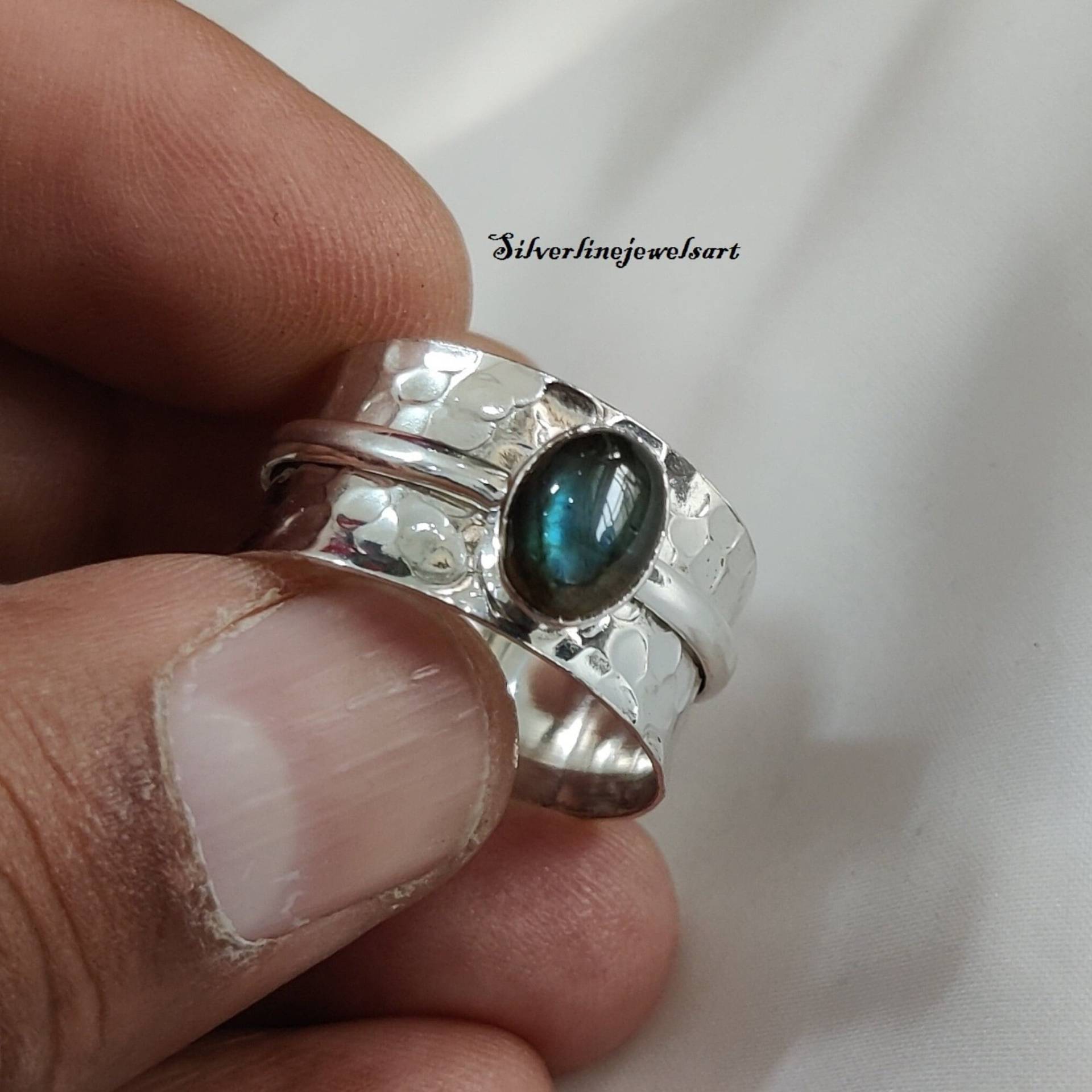 Gehämmert Labradorit Ring, Spinner 925 Silber Frauen Natürlich, Boho Edelstein Zierlicher Geschenk von SilverlinejewelsArt