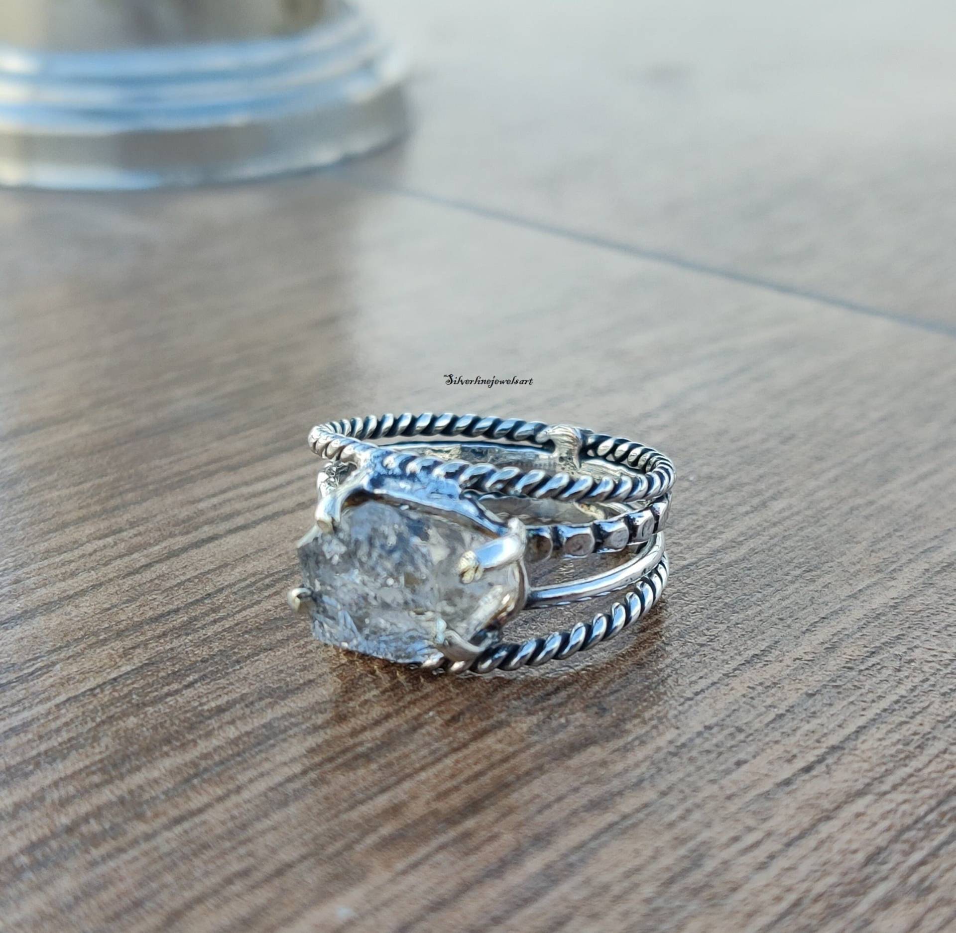 Herkimer-Diamant-Ring, Herkimer-Dimond-Stein, 925Er Sterlingsilber, Roh-Herkimer-Diamant-Ring, Damen-Ring, Edelstein-Ring von SilverlinejewelsArt