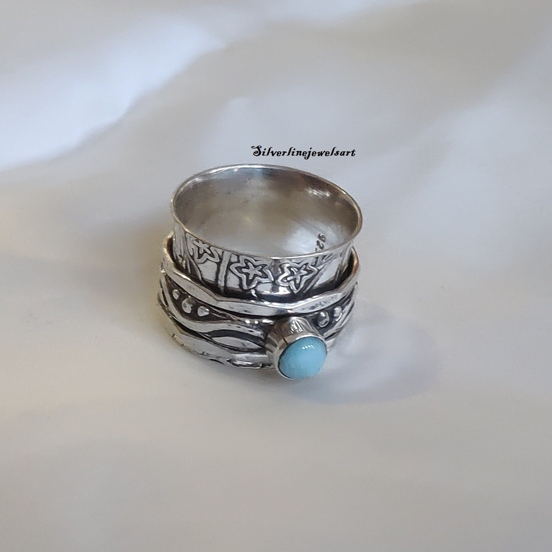 Larimar Ring, Spinner 925 Silber Spinner, Handgemachter Statement Fidget Sorgen Daumen Frauen Geschenk Für Sie von SilverlinejewelsArt