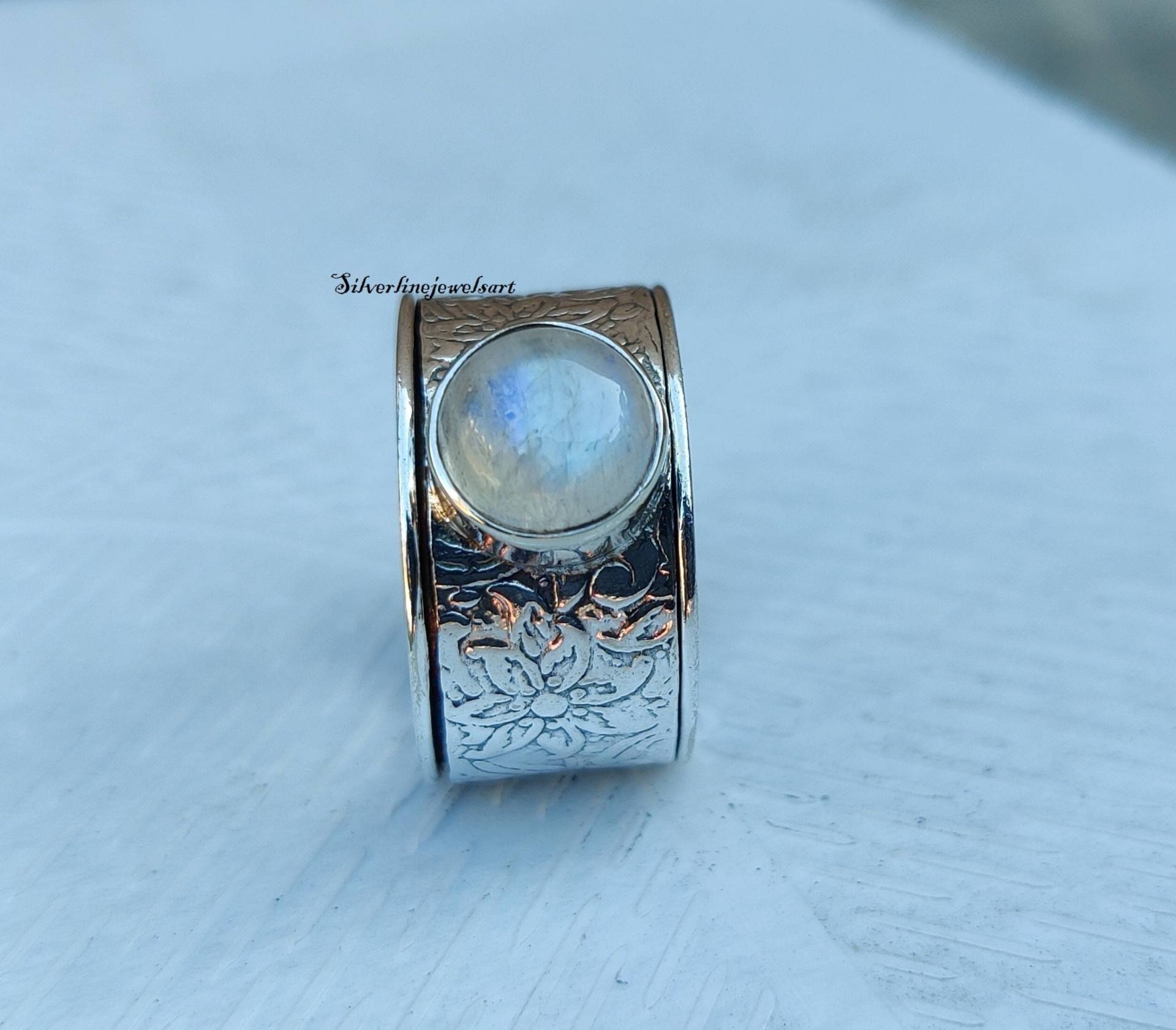 Mondstein Ring, Spinner Sorgenring, 925 Silber Frauen Natürlicher Mondstein, Boho Edelstein Zierlicher Geschenk von SilverlinejewelsArt