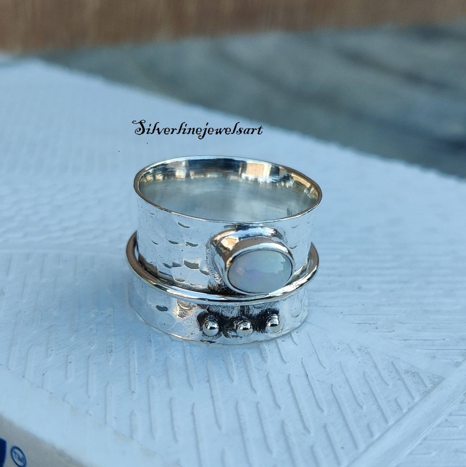 Mondstein Spinner Ring, Blautopas 925 Silber Damen Natürlicher Mondstein, Boho Edelstein Geschenk von SilverlinejewelsArt