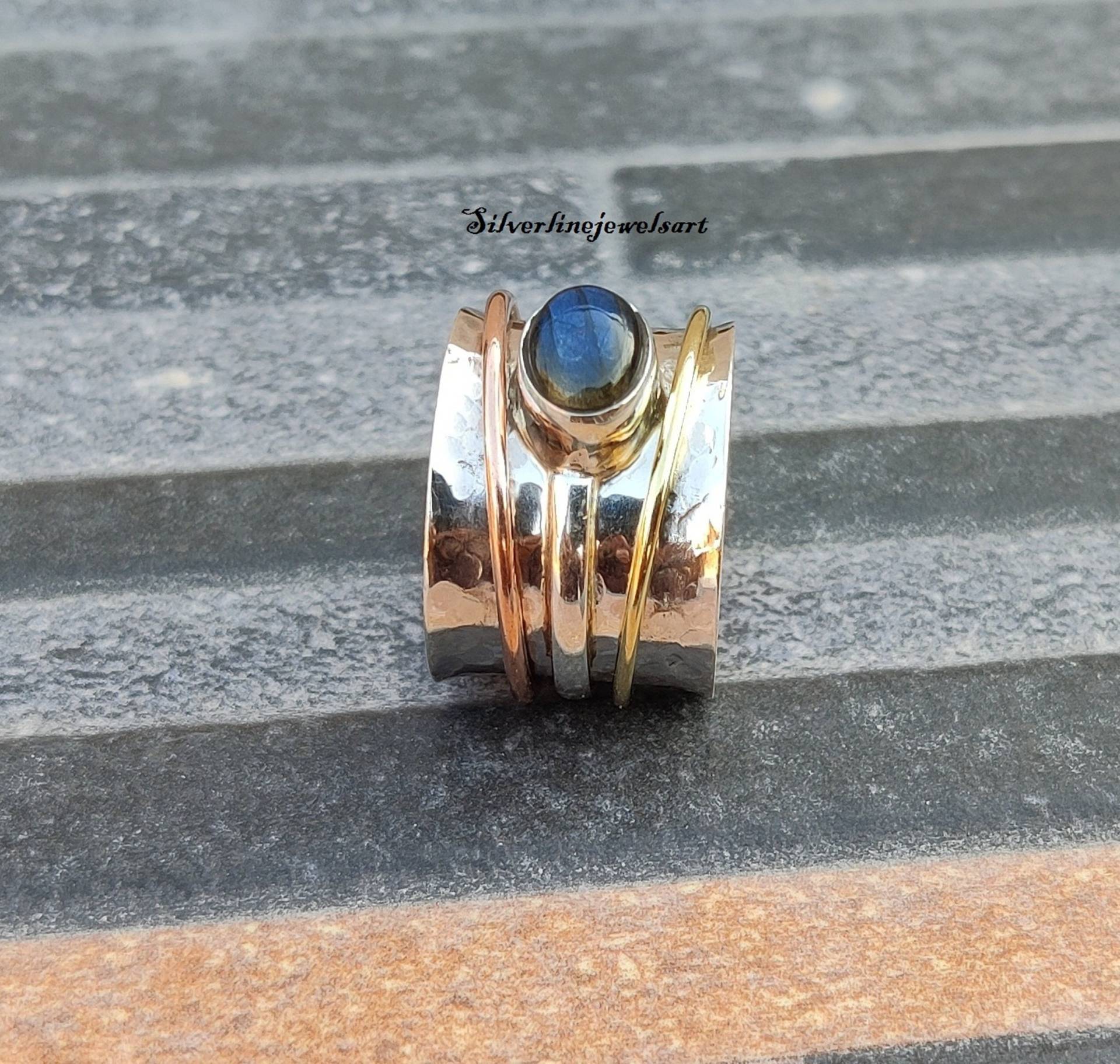 Natürlicher Labradorit Ring, 925 Silber Damen Spinner Natur, Boho Edelstein Zierlicher Geschenk von SilverlinejewelsArt