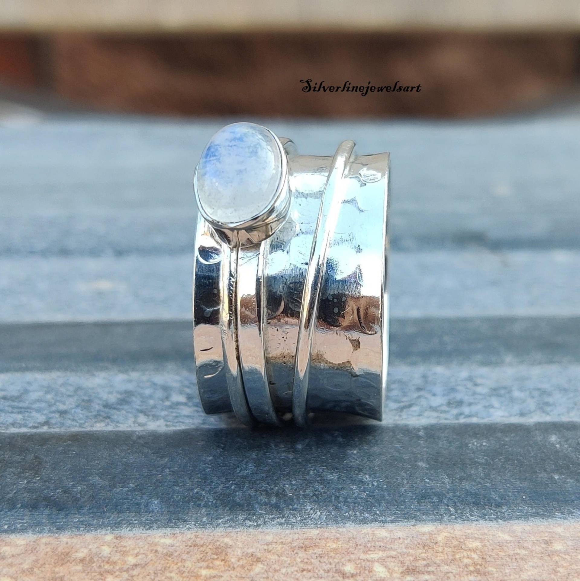 Natürlicher Mondstein Ring, 925 Silber Damen Spinner Natur, Boho Edelstein Zierlicher Geschenk von SilverlinejewelsArt