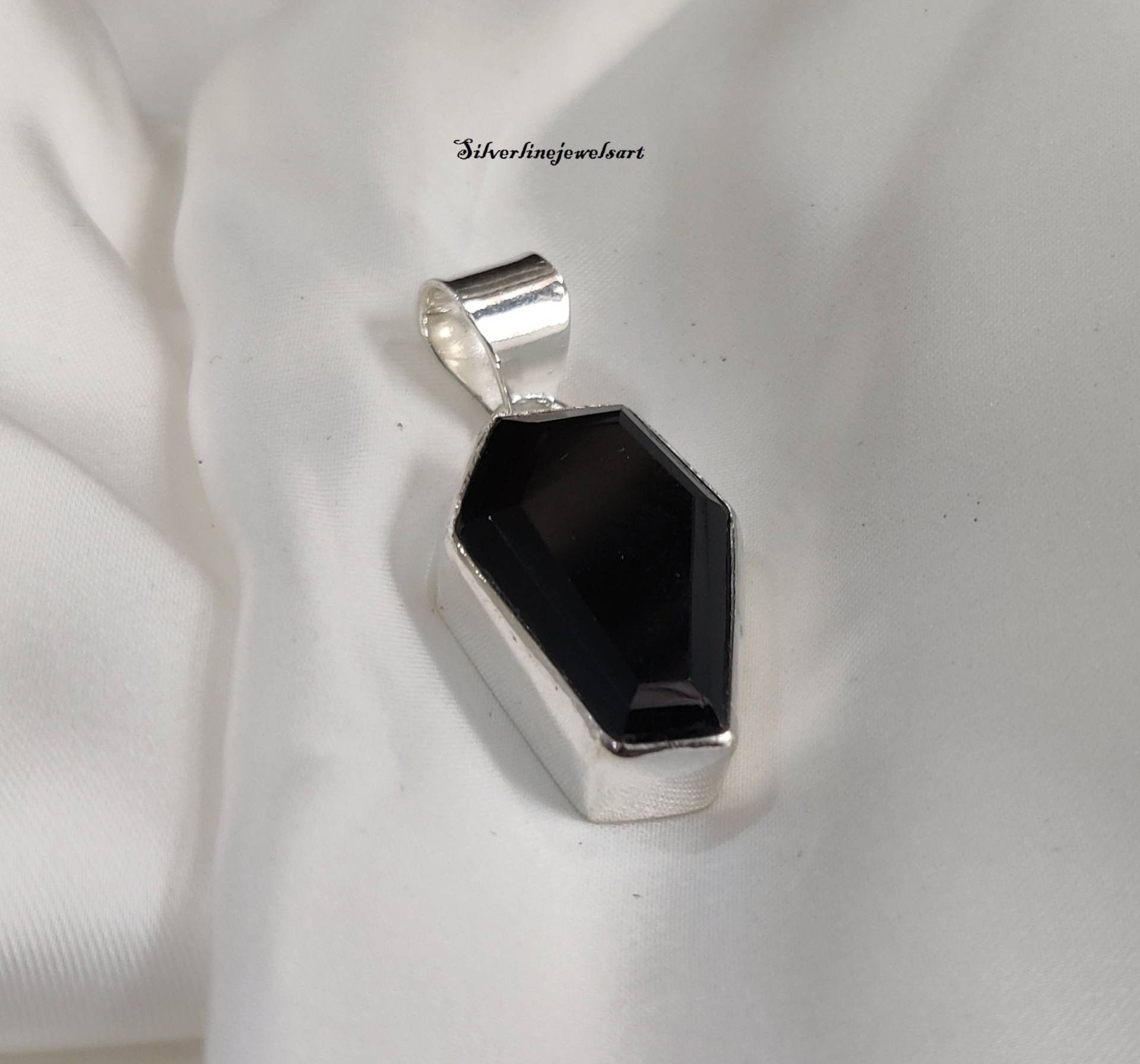 Natürlicher Schwarzer Onyx Sarg Anhänger, 925 Sterling Silber, Handgemachter Schmuck, Auffälliger Onyx, Sarg, Frauen Geschenk Aller Anlass von SilverlinejewelsArt