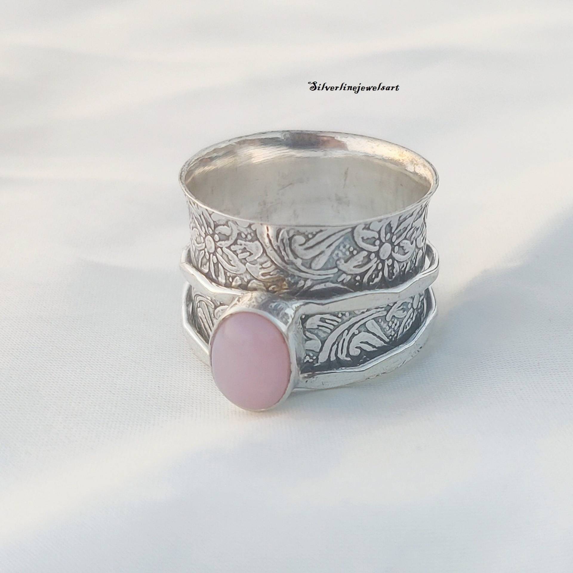 Rosa Opal-Edelstein-Ring, Spinner-Ring, 925 Sterling Silber Ring, Natürlicher Opal, Opal-Schmuck, Handgefertigter Frauen-Ring, Geschenk Für Jeden von SilverlinejewelsArt