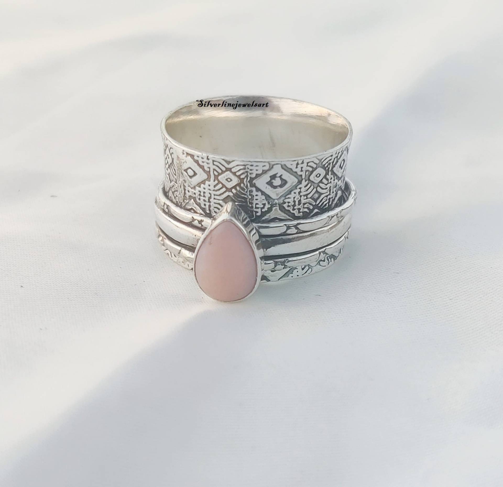 Rosa Opal-Edelstein-Ring, Spinner-Ring, 925 Sterling Silber Ring, Natürlicher Opal, Opal-Schmuck, Handgefertigter Frauen-Ring, Geschenk Für Jeden von SilverlinejewelsArt