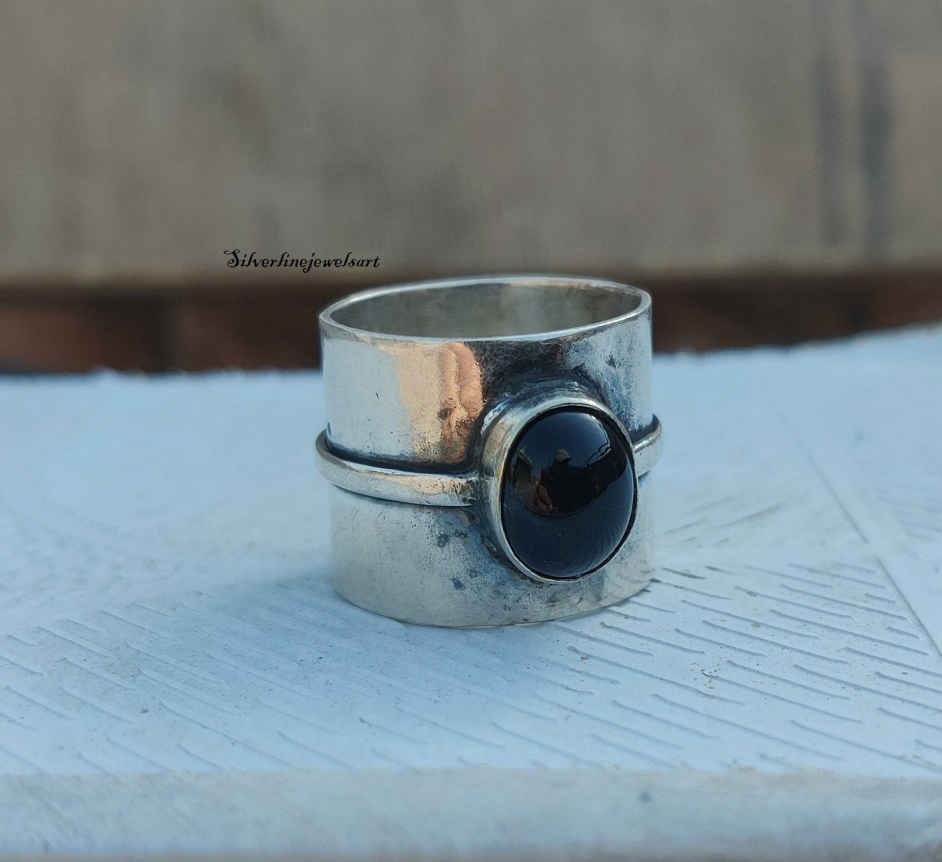 Schwarz Onyx Ring, 925 Silber Frauen Bandring, Natürliche Onyx, Sorgen Boho Edelstein Geburtstag Geschenk von SilverlinejewelsArt