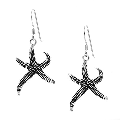 Silverly 925 Sterling Silber Oxidierte Texturierte Ozean Sternfisch Tropfen Ohrringe von Silverly