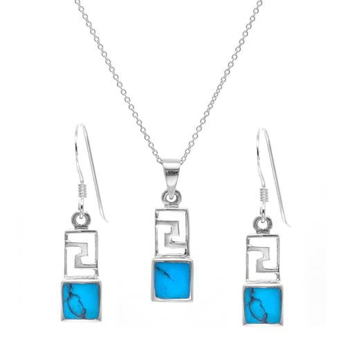 Silverly 925 Sterling Silber Türkis Kleine Rechteckige Azteken Stil Schmuck Set von Silverly