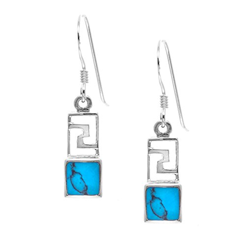 Silverly 925 Sterling Silber Türkis Kleine Rechteckige Azteken Stil Tropfen Ohrringe von Silverly