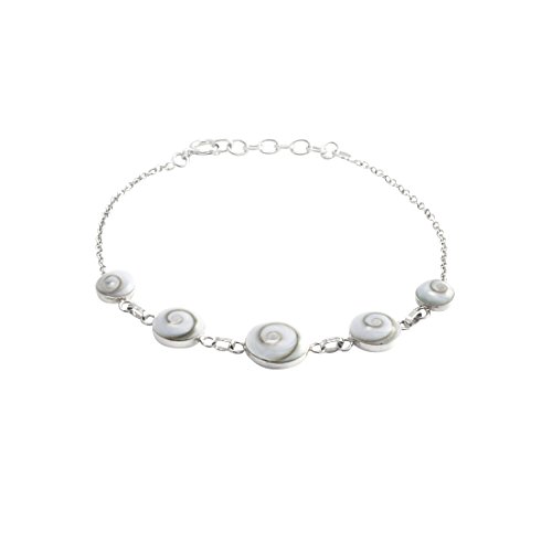 Silverly Damen Sterling Silber 925 Weiß Shiva Eye Muschel Kette Armband von Silverly