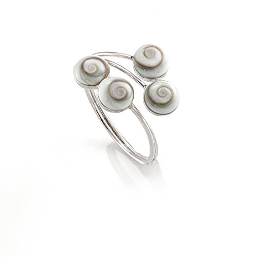 Silverly Damen Sterling Silber .925 Weiß Shiva Eye Shell Einstellbare Ring von Silverly