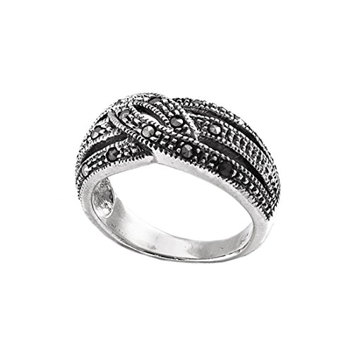 Silverly Damen Sterling Silber 925 Markasit Schweizer Weit Vierzehn Stones Ring, Größe: 54 (17.2) von Silverly