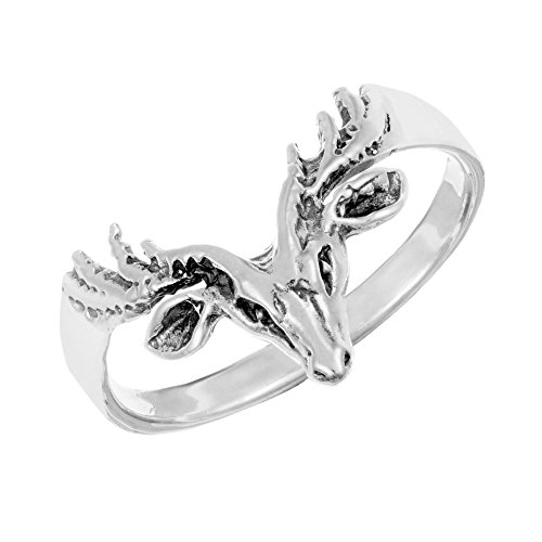 Silverly Frauen 925 Sterling Silber Tier Rotwild Hirsch Bock Geweih Dreieck Ring von Silverly