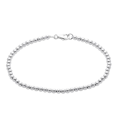 Silverly Frauen .925 Sterling Silber 3mm Kugel Korn Ketten Hummer Haken Armband, 19.5 cm von Silverly