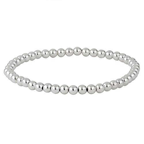 Silverly Frauen .925 Sterling Silber 4 mm runde Korn Kugel Elastic Stretch Armband von Silverly