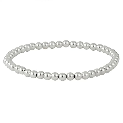 Silverly Frauen 925 Sterling Silber 4 mm runde Korn Kugel Elastic Stretch Armband von Silverly