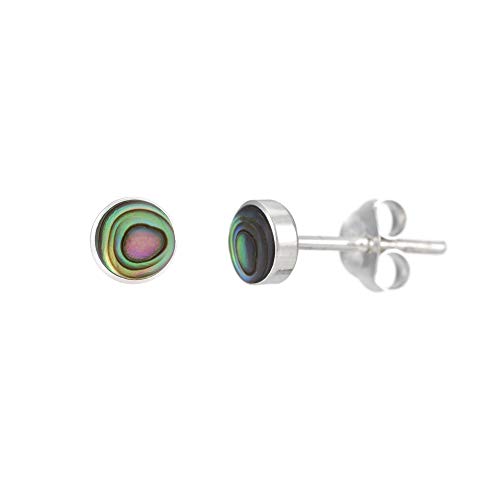 Silverly Frauen .925 Sterling Silber 5 mm Abalone Muschel Blau Scheibe Kreis Ohrstecker Ohrringe von Silverly