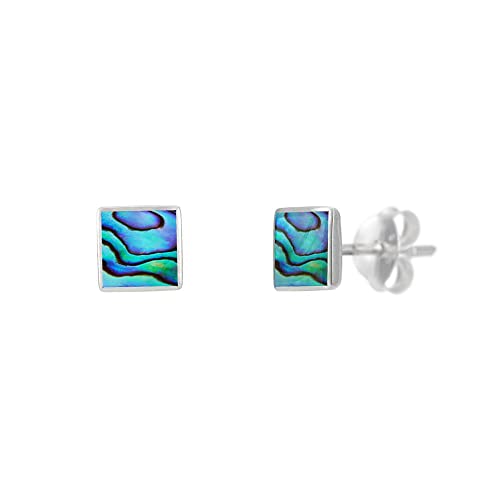 Silverly Frauen .925 Sterling Silber 5 mm Abalone Muschel Blau Square Ohrstecker Ohrringe von Silverly