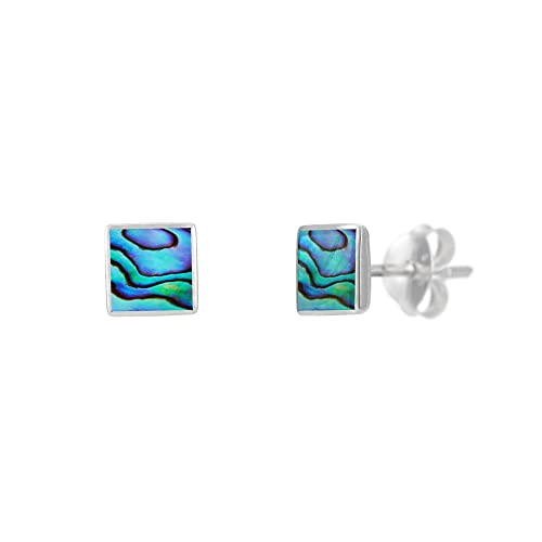Silverly Frauen 925 Sterling Silber 5 mm Abalone Muschel Blau Square Ohrstecker Ohrringe von Silverly