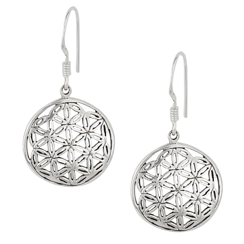 Silverly Frauen 925 Sterling Silber Blume des Lebens Heilige Geometrische Runde Einfache Ohrringe baumeln von Silverly