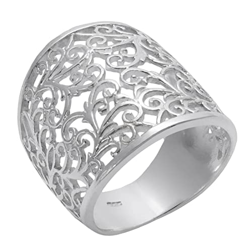 Silverly Frauen .925 Sterling Silber Breit Geöffnet Filigree Strudel Rebe Muster 20 mm Ring von Silverly