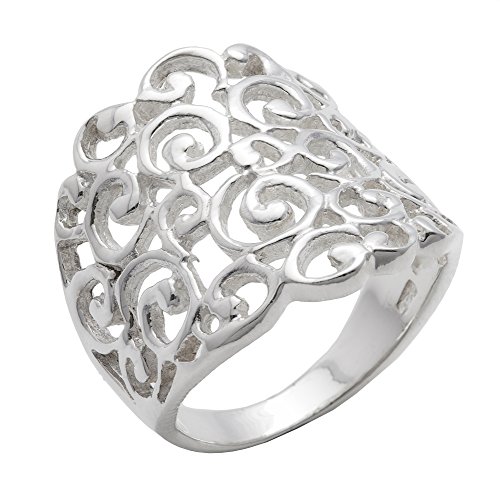 Silverly Frauen .925 Sterling Silber Breite Filigree gewundenes Muster Swirl 20mm Ring von Silverly