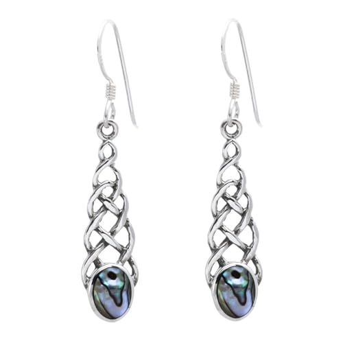 Silverly 925 Sterling Silber Lange Keltische Knoten Ohrringe mit Abalone Geburtsstein Geschenk von Silverly