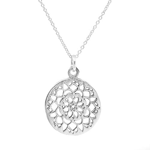 Silverly Frauen .925 Sterling Silber Filigran Blume Henna Kreis hängende Kettenhalskette, 46 cm von Silverly