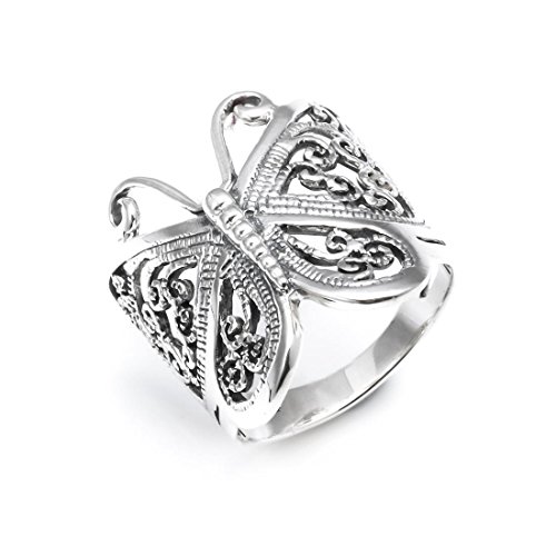 Silverly Frauen 925 Sterling Silber Filigran geschmückte Schmetterlings-25mm Daumenring von Silverly