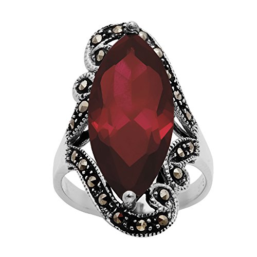 Silverly Frauen 925 Sterling Silber Markasit Simulated Rote Zirkonia Oval Cut Swirl Ring von Silverly
