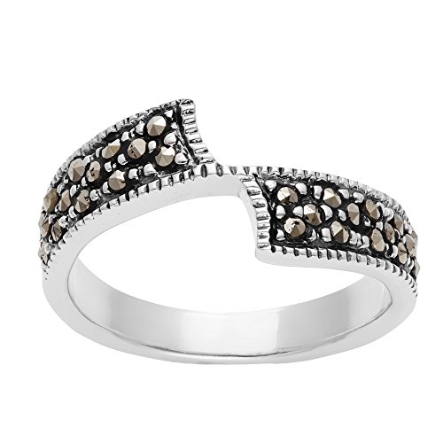Silverly Frauen 925 Sterling Silber Markasit Simulierte Oxidiertes Crossover Bypass 'Z' Band Ring von Silverly